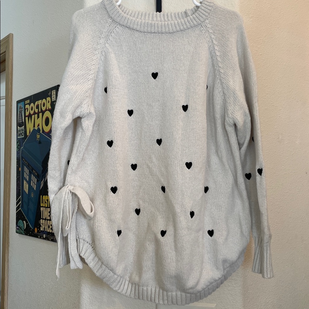 Gray Sweater with Black Heart Pattern